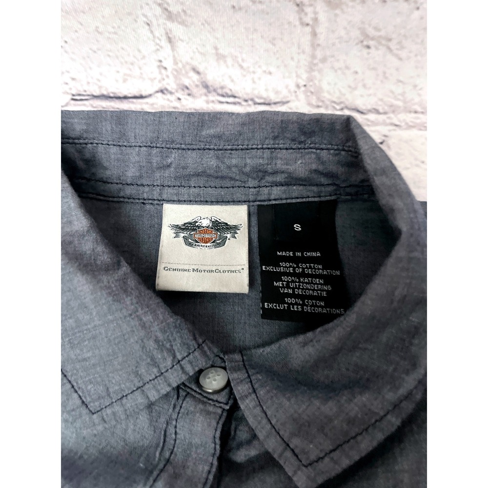 Harley Davidson Womens Gray Bandana Back Button Down Shirt Small - Picture 6 of 6